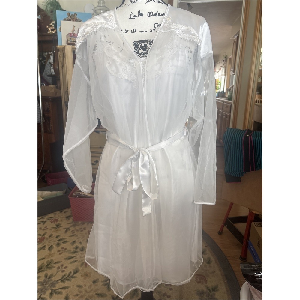 Vintage Val Mode White Satin and Tulle Bridal Lingerie Set Size Medium